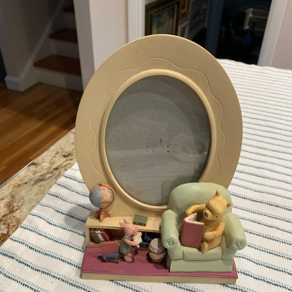Vintage Disney Winnie the Pooh Picture Frame with Cream and Pink Accents